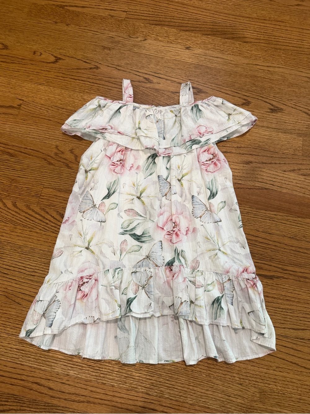 Isobella & Chloe White Dress with Pink Floral and Green Leaves